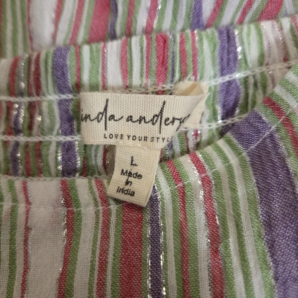 LINDA ANDERSON Summer Stripe Tiered Sun Dress size LARGE - Picture 8 of 10